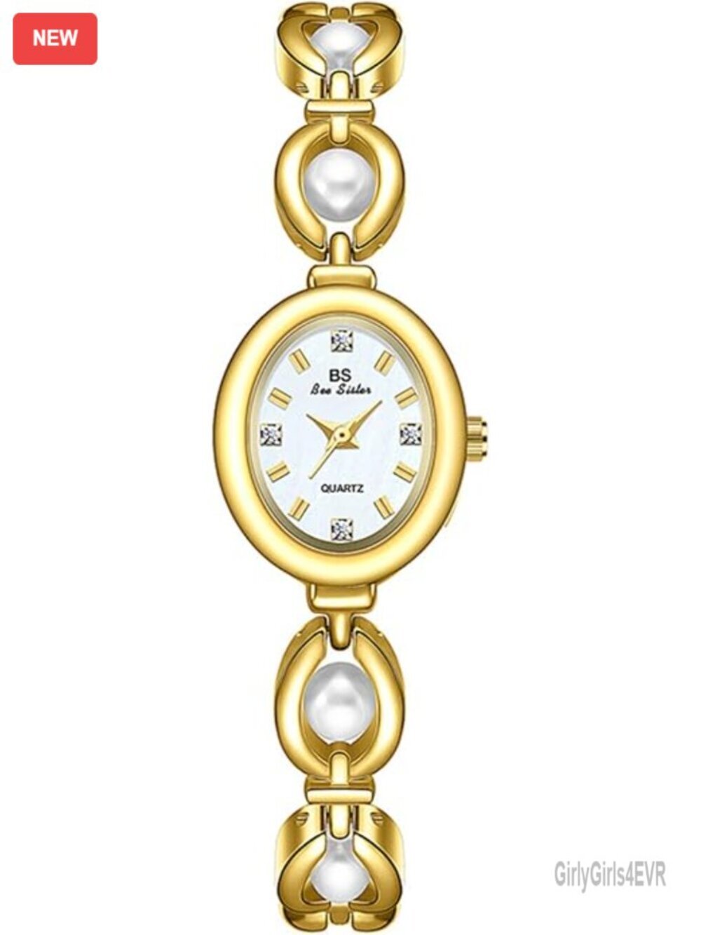 Vintage Pearl Bracelet Watch for Women Dainty Oval Dial Jewelry Waterproof